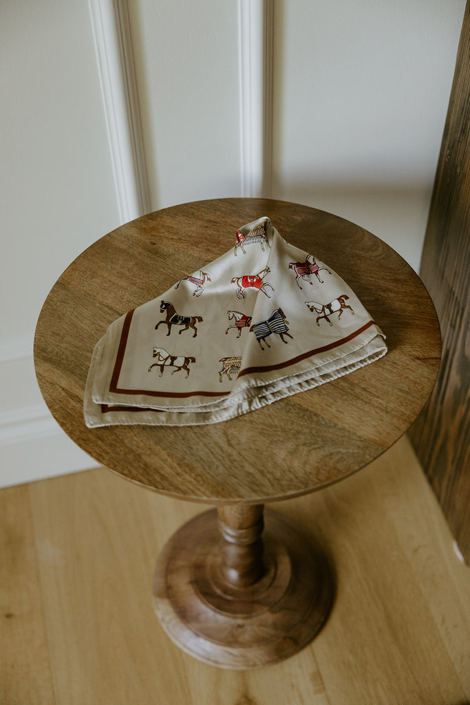 Horse Print Silk Scarf - Taupe
