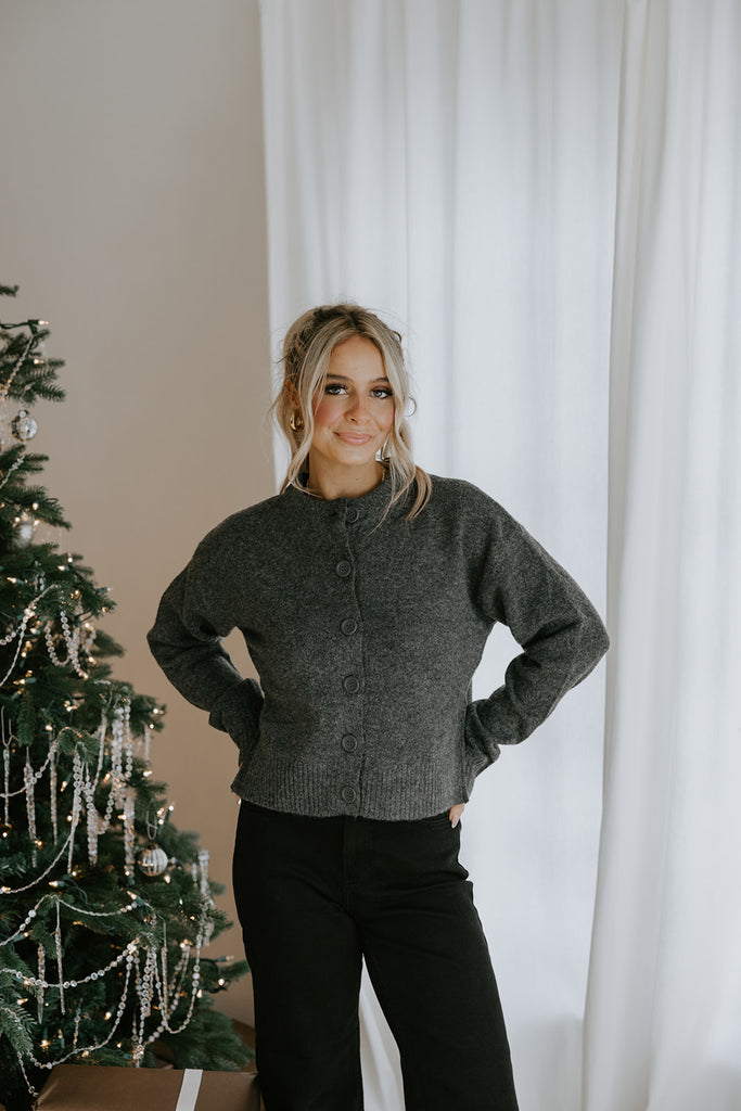 Classic Cardigan with Side Slit - Grey