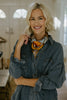 Horse Print Silk Scarf - Blue/Orange