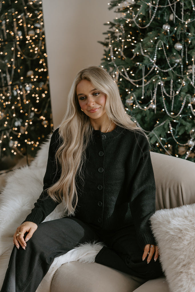 Classic Cardigan with Side Slit - Black