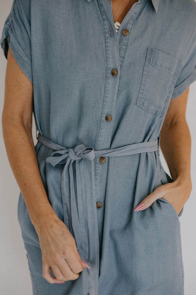 Chambray Button Down Shirt Dress