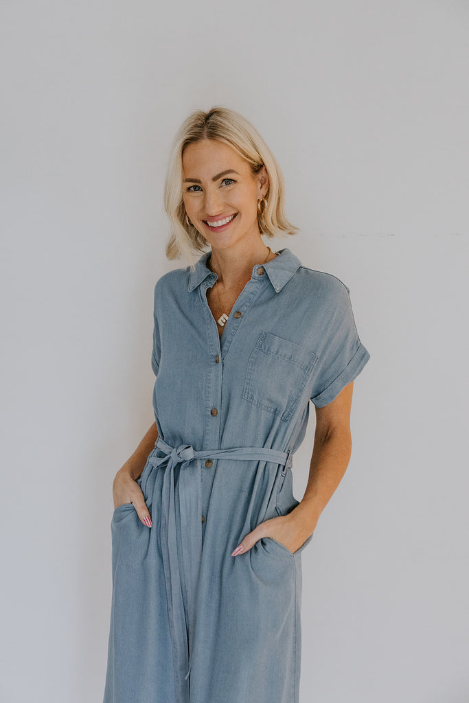 Chambray Button Down Shirt Dress