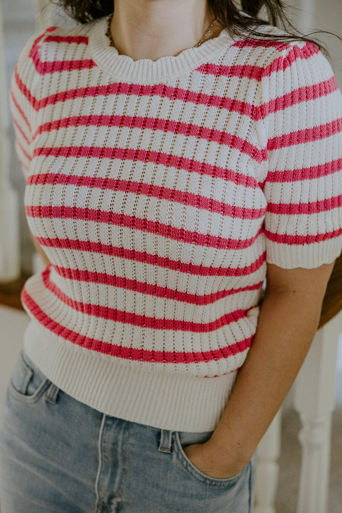 Scalloped Striped Shirt - Pink