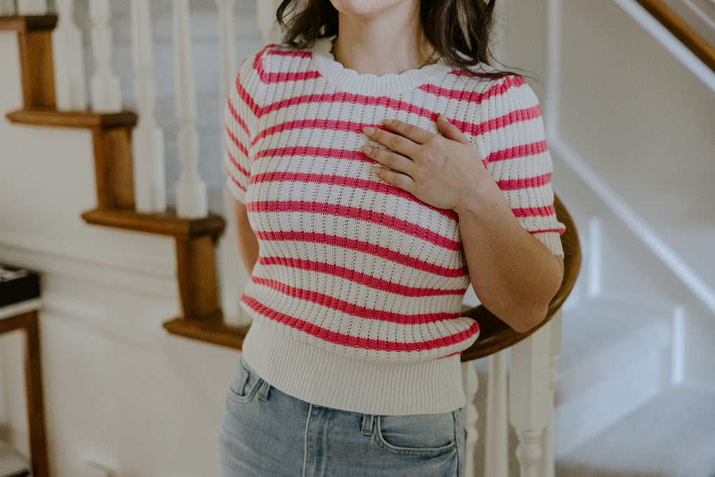 Scalloped Striped Shirt - Pink