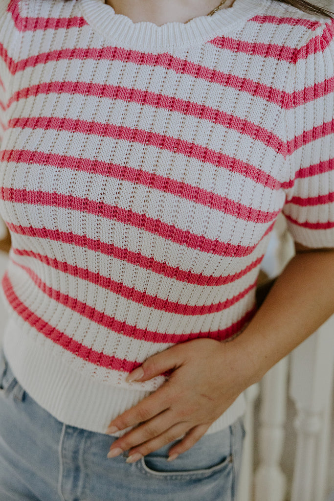 Scalloped Striped Shirt - Pink