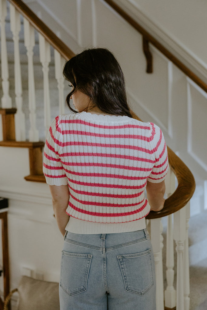 Scalloped Striped Shirt - Pink