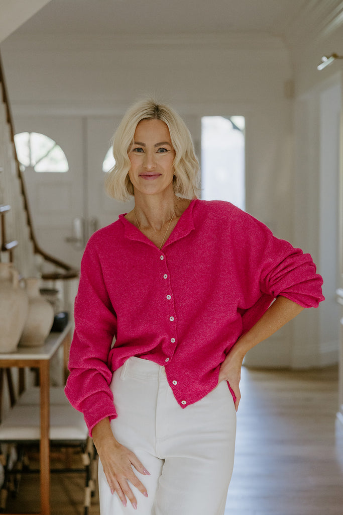 Lightweight Button Up Cardigan - Magenta