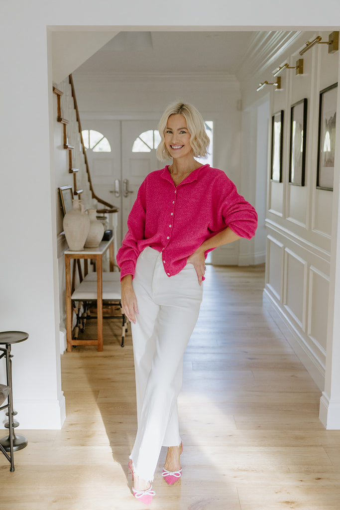 Lightweight Button Up Cardigan - Magenta