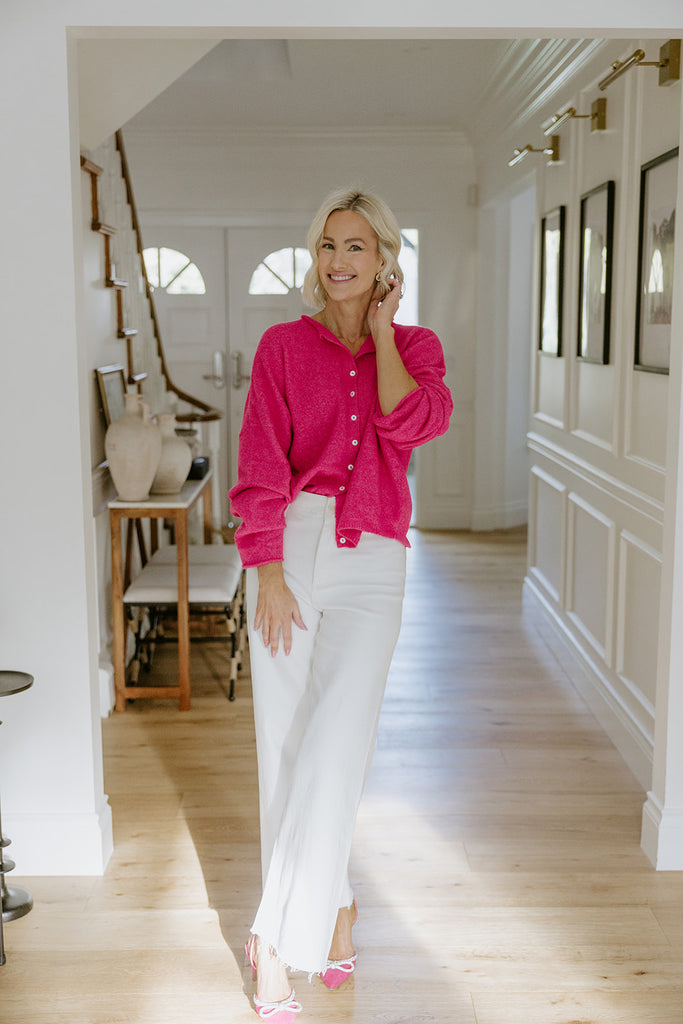 Lightweight Button Up Cardigan - Magenta