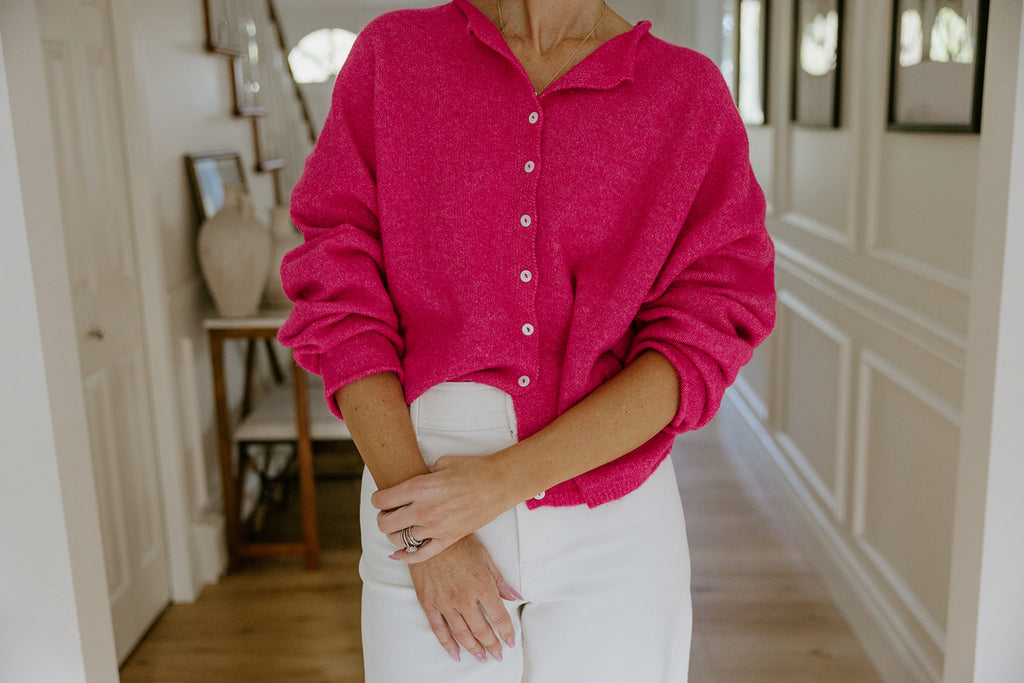 Lightweight Button Up Cardigan - Magenta