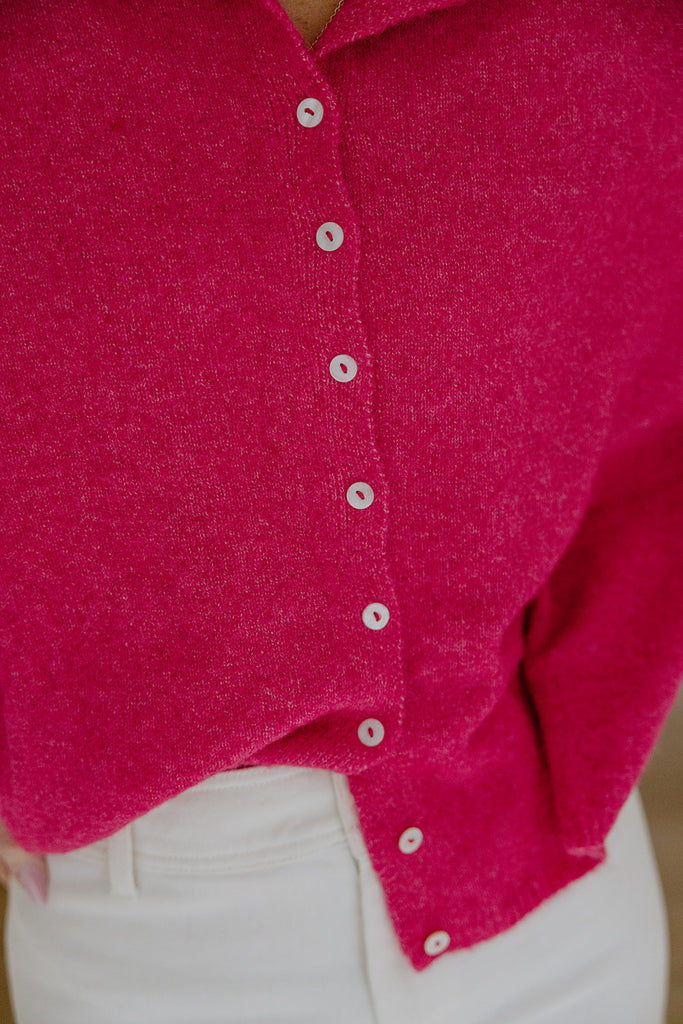 Lightweight Button Up Cardigan - Magenta