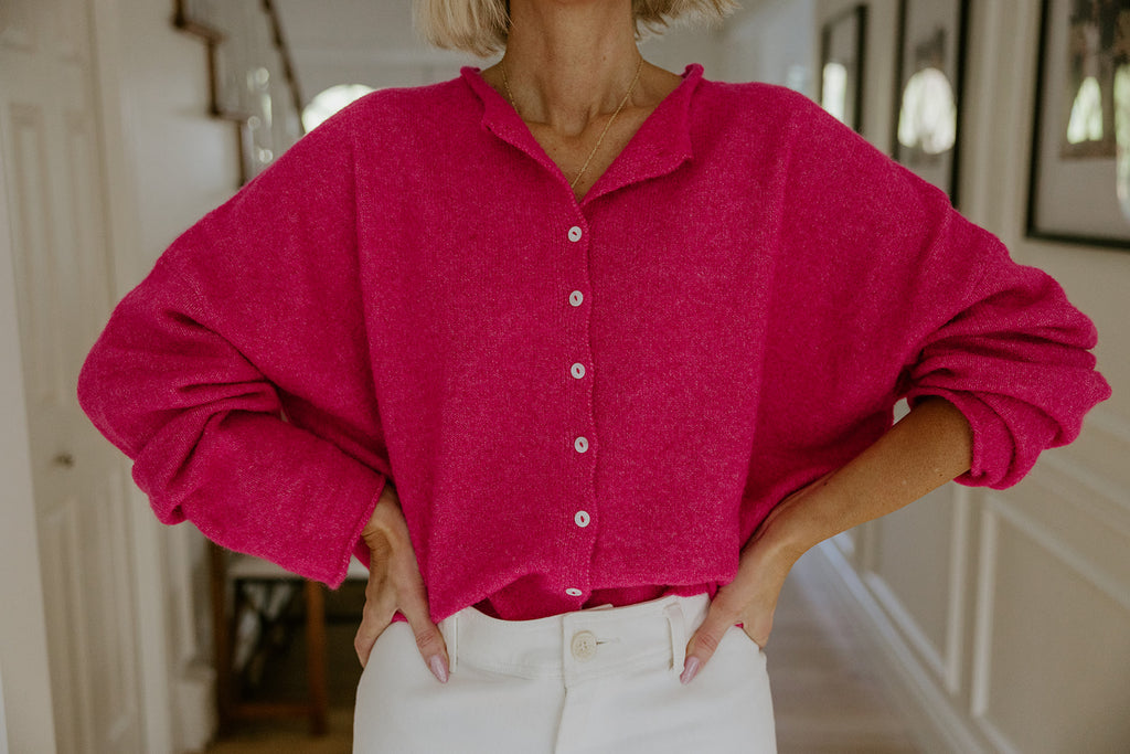 Lightweight Button Up Cardigan - Magenta