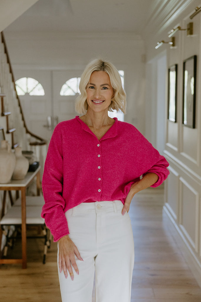 Lightweight Button Up Cardigan - Magenta