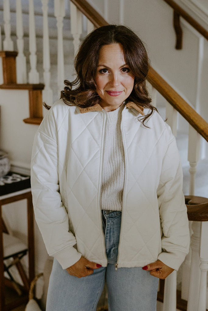 Quilted Jacket With Collar Detail - Ivory