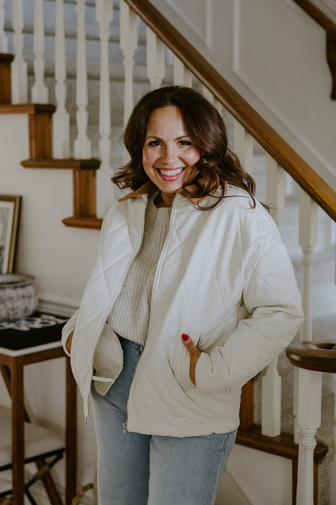 Quilted Jacket With Collar Detail - Ivory