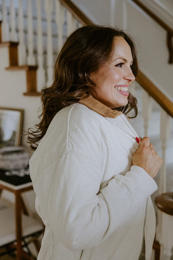 Quilted Jacket With Collar Detail - Ivory