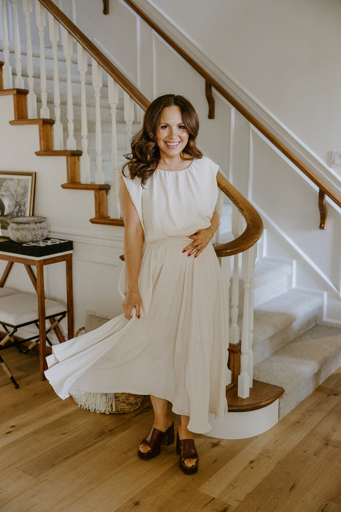 Bubble Top & Flowy Midi Skirt Set - Natural