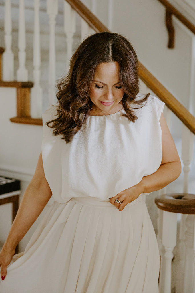Bubble Top & Flowy Midi Skirt Set - Natural