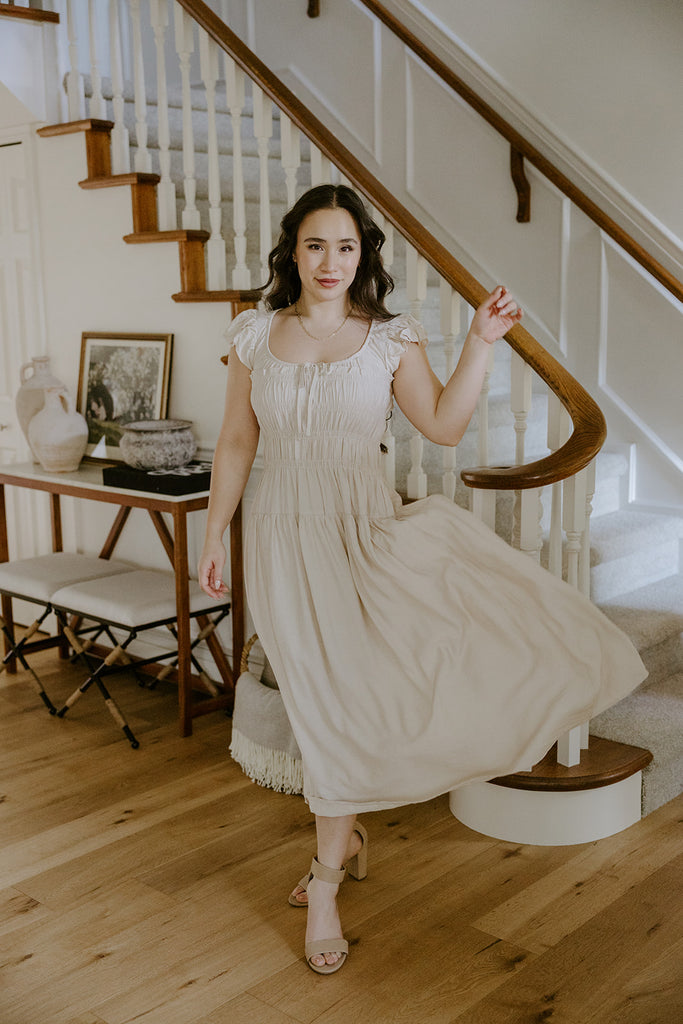Flutter Sleeve Midi Dress - Oat