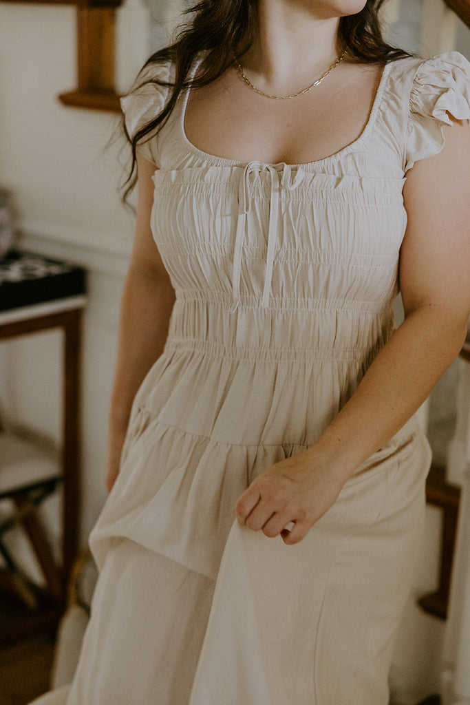 Flutter Sleeve Midi Dress - Oat