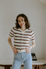 Striped Knit Short Sleeve Cardi - Mocha