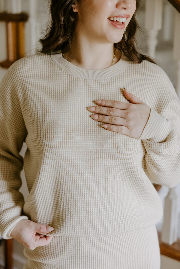 Waffle Sweater & Skirt Set - Oat