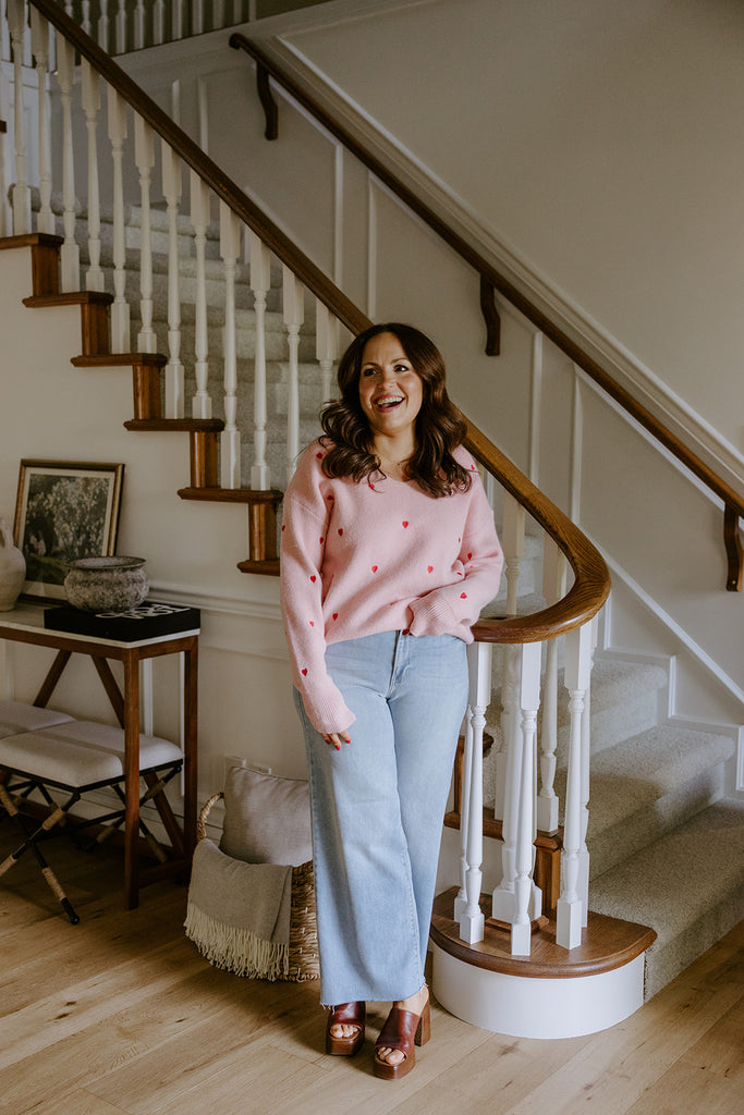 Pink Sweater with Red Hearts