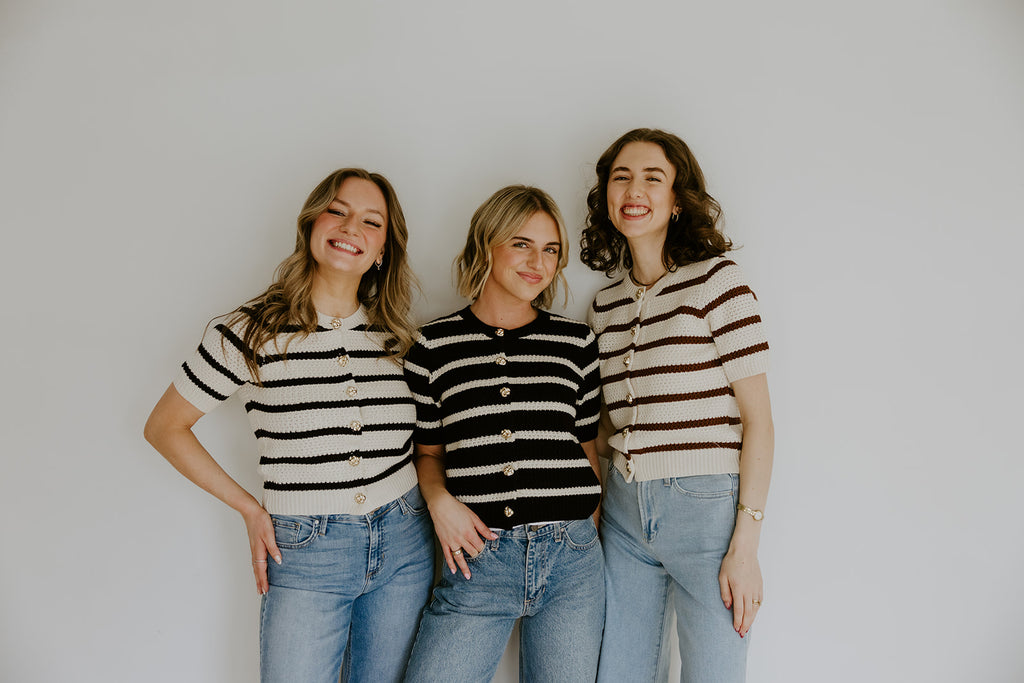 Striped Knit Short Sleeve Cardi - Mocha