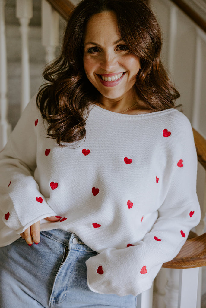 White Sweater with Red Hearts