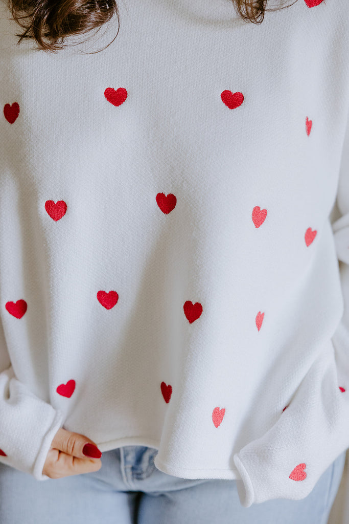 White Sweater with Red Hearts