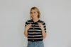 Striped Knit Short Sleeve Cardi - Black