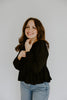 Peplum Front Tie Shirt With Embroidery - Black