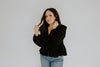 Peplum Front Tie Shirt With Embroidery - Black