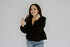 Peplum Front Tie Shirt With Embroidery - Black