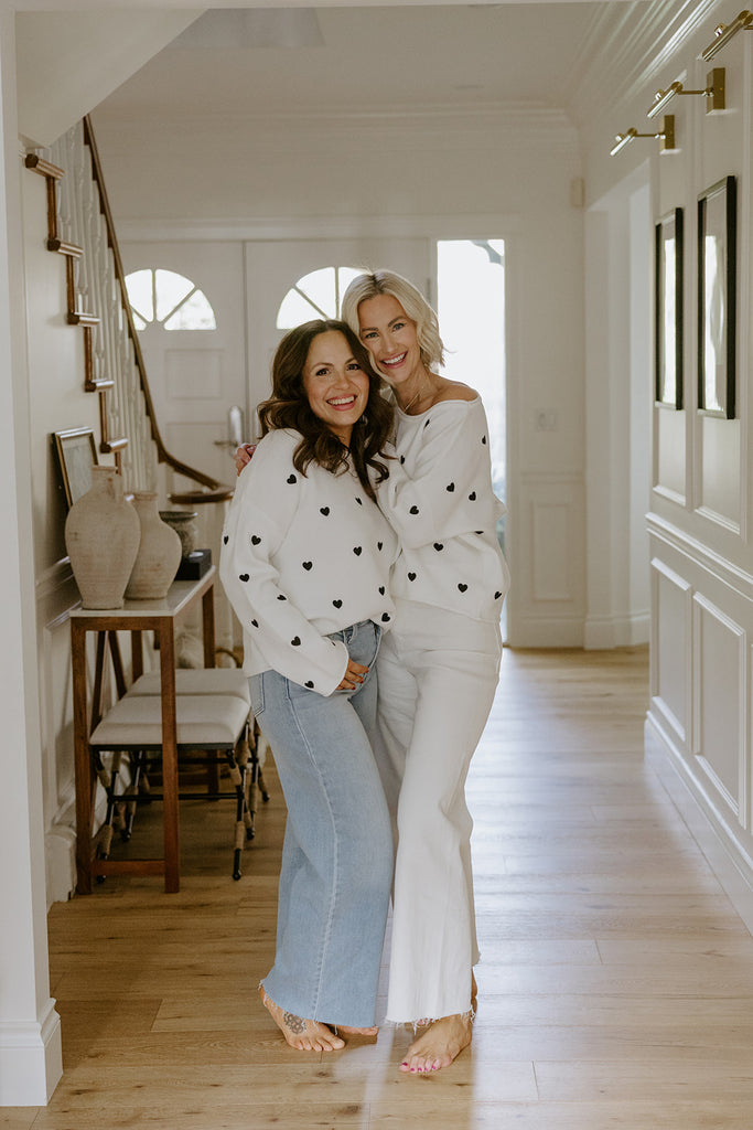 White Sweater with Black Hearts