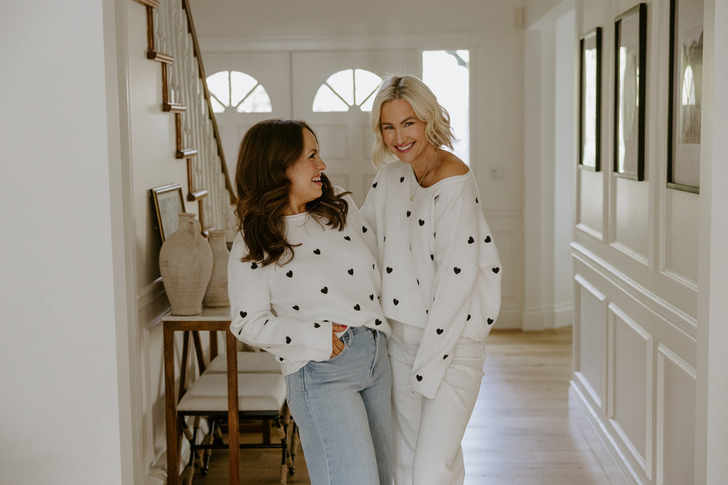 White Sweater with Black Hearts