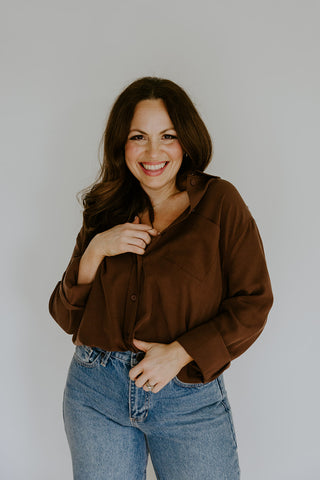 Striped Knit Short Sleeve Cardi - Mocha