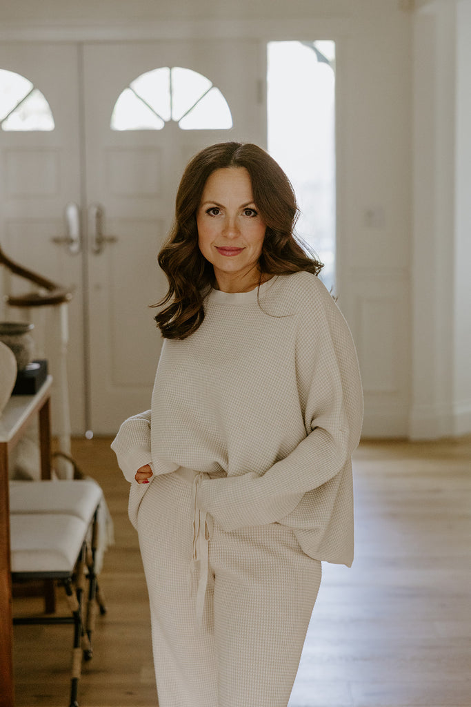 Waffle Textured Sweater & Pant Set - Oat