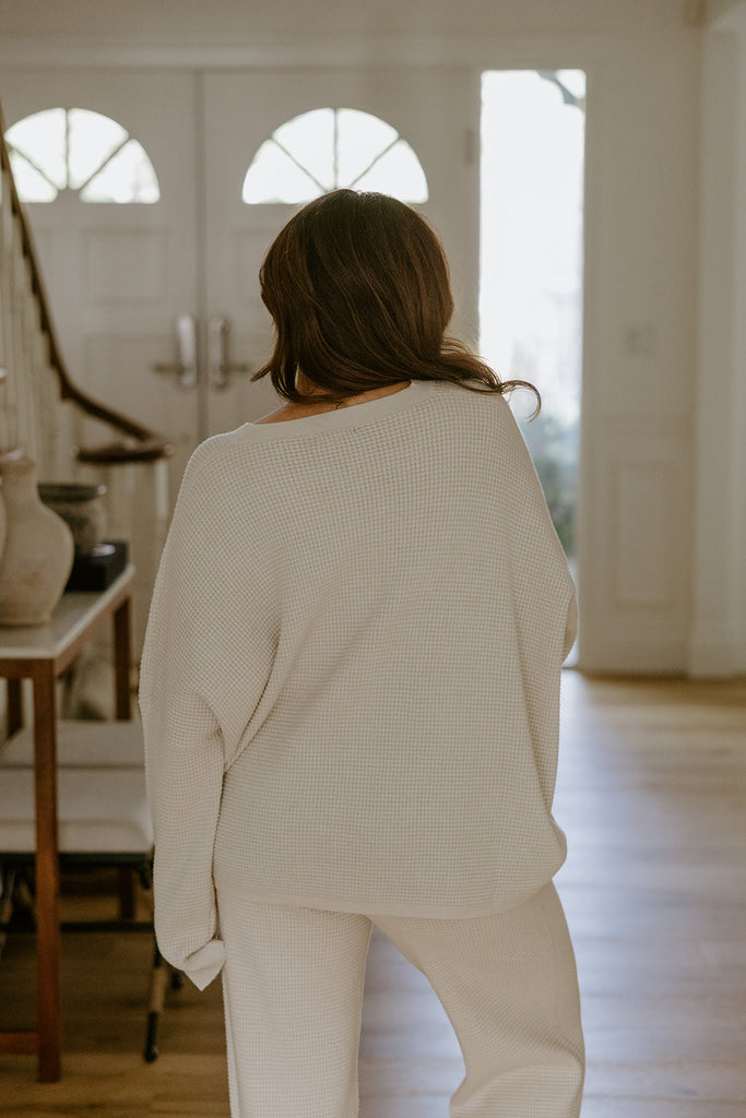 Waffle Textured Sweater & Pant Set - Oat