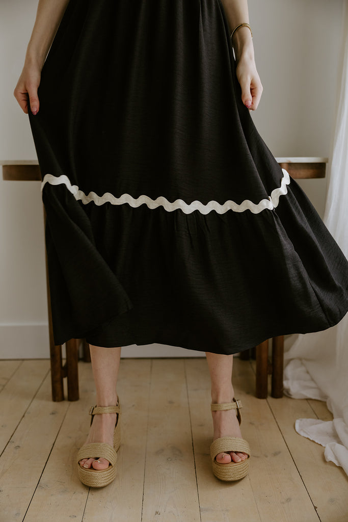 Black Midi With White Piping