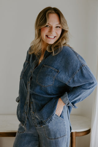 Chambray Button Down Shirt Dress