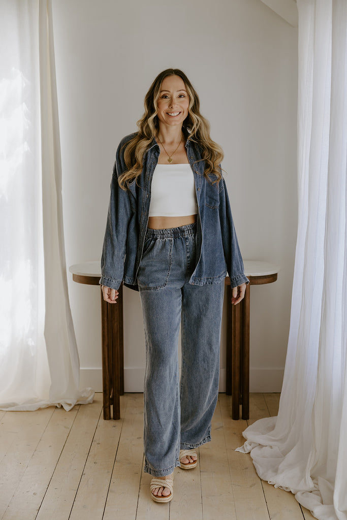 Chambray/Tencel Wide Leg Pant