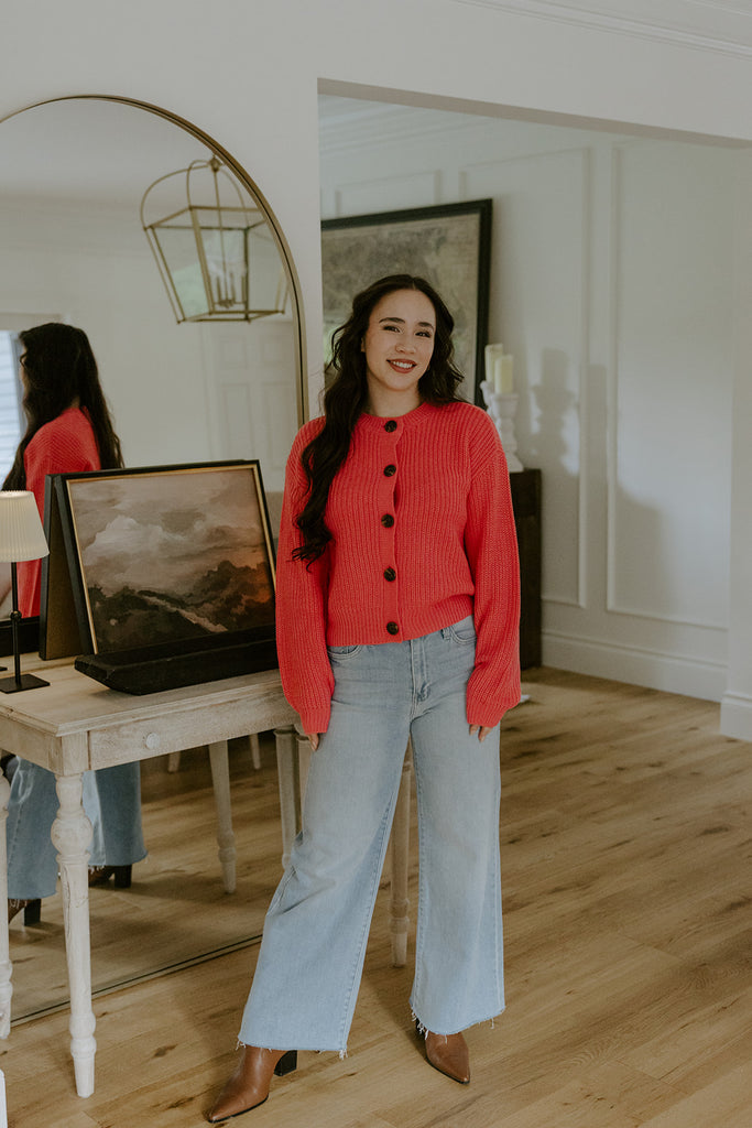 Button Up Cardigan - Coral