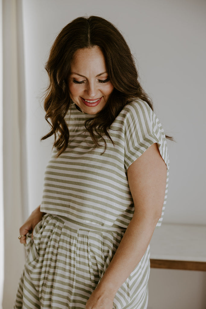 Striped Top & Skirt Set - Olive