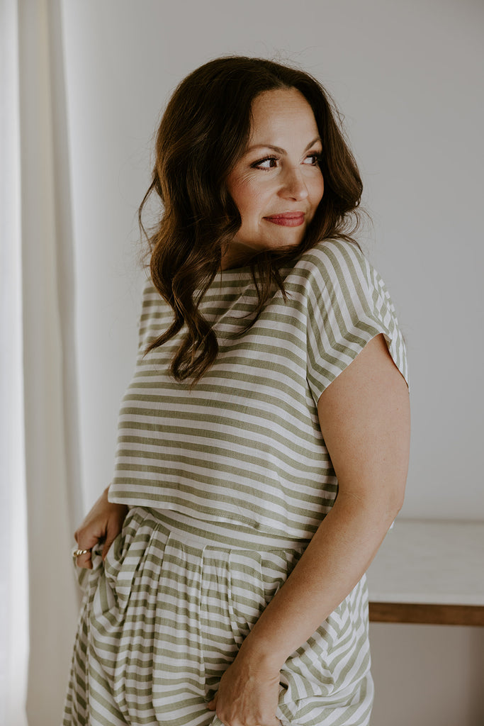Striped Top & Skirt Set - Olive