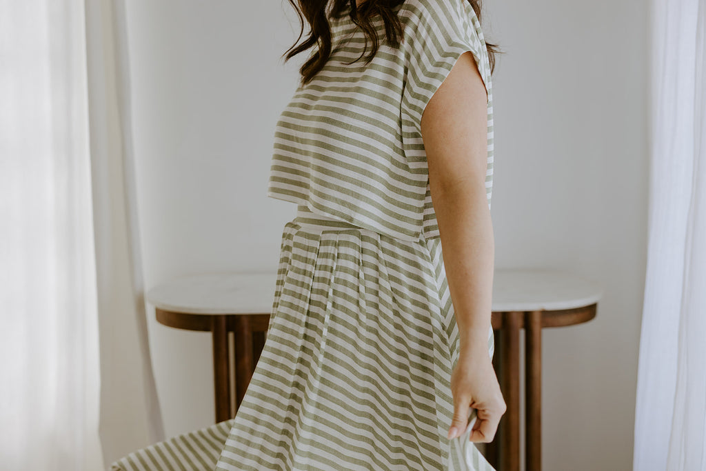 Striped Top & Skirt Set - Olive