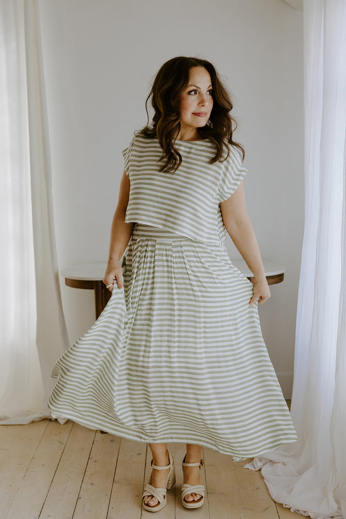Striped Top & Skirt Set - Olive
