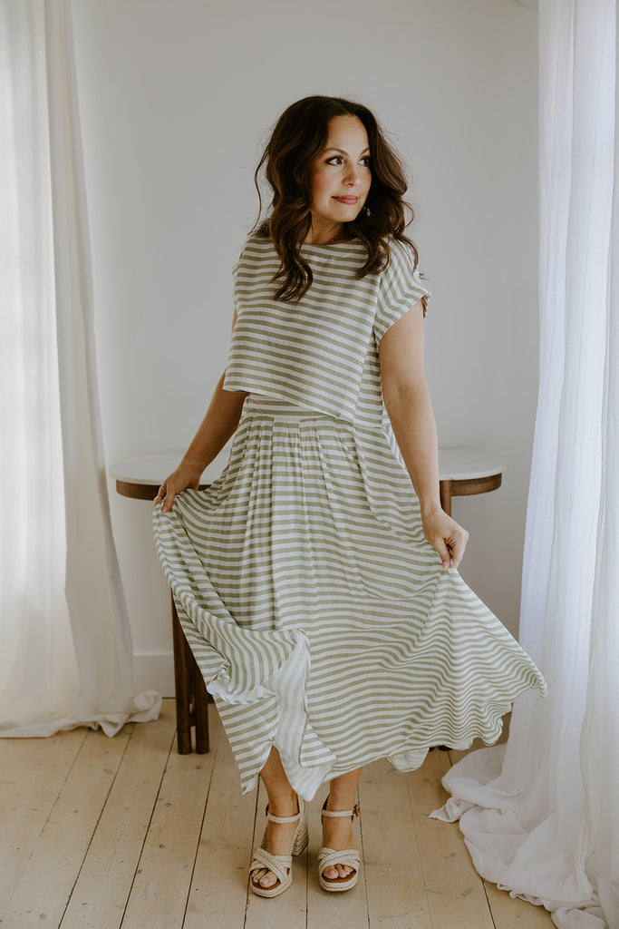 Striped Top & Skirt Set - Olive