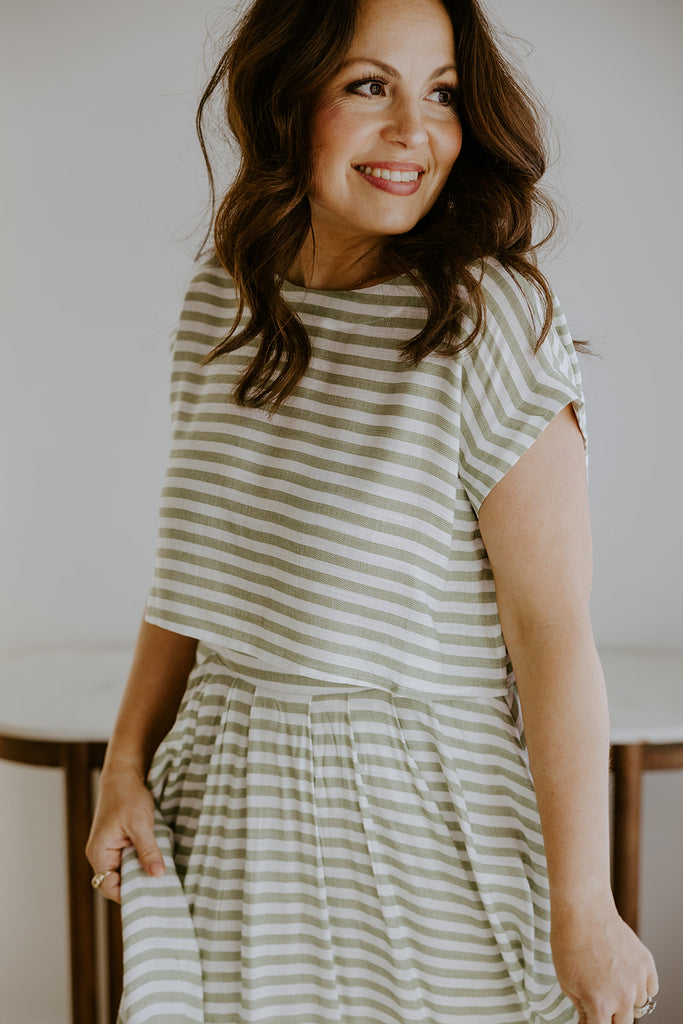 Striped Top & Skirt Set - Olive