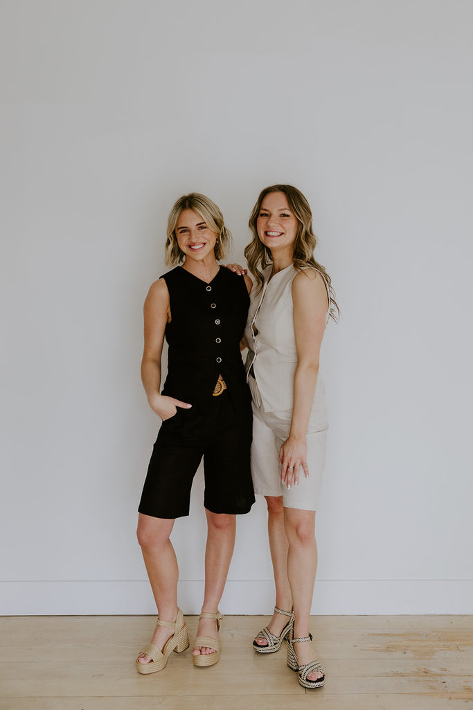 Linen Vest & Shorts Set - Black